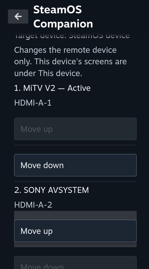 Remote Gaming Mode display order for the paired device